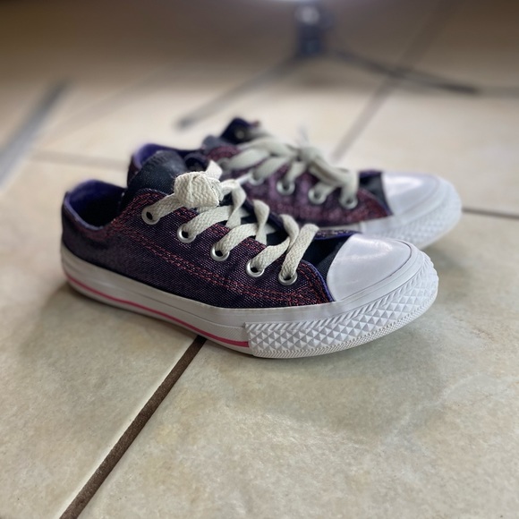Converse All Star Purple Metallic Double Tongue 654227F Size 12 Youth Lace up - Picture 3 of 6
